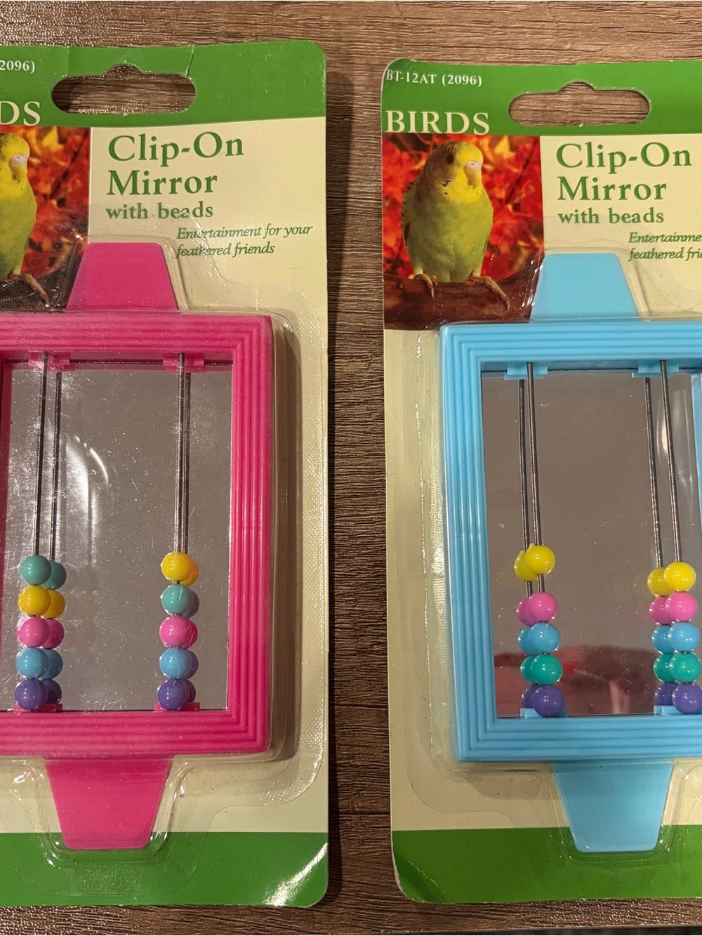 Birds Clip-On Mirror with Beads for birds – Pink & Blue